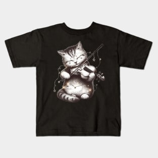 Cat playing a violin Kids T-Shirt